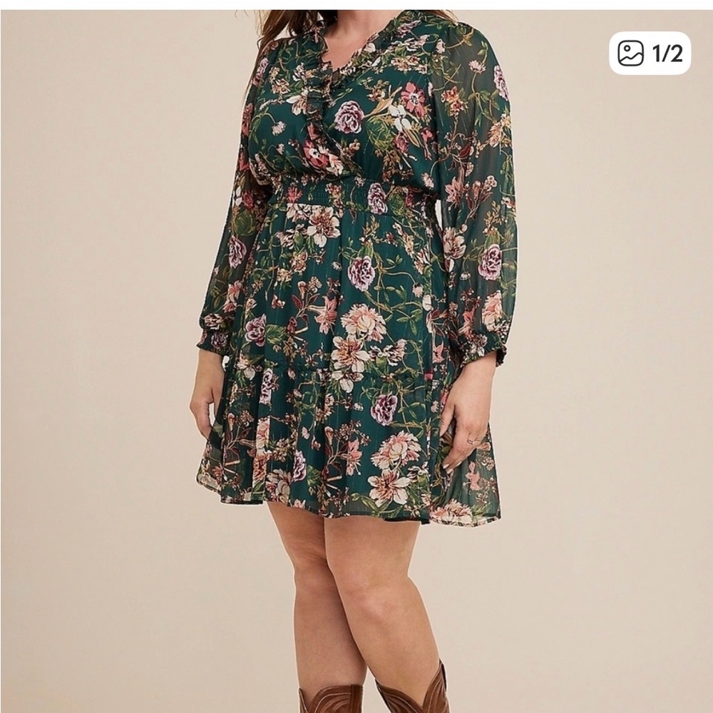 Maurice’s Green Floral Smocked Waist Dress XL